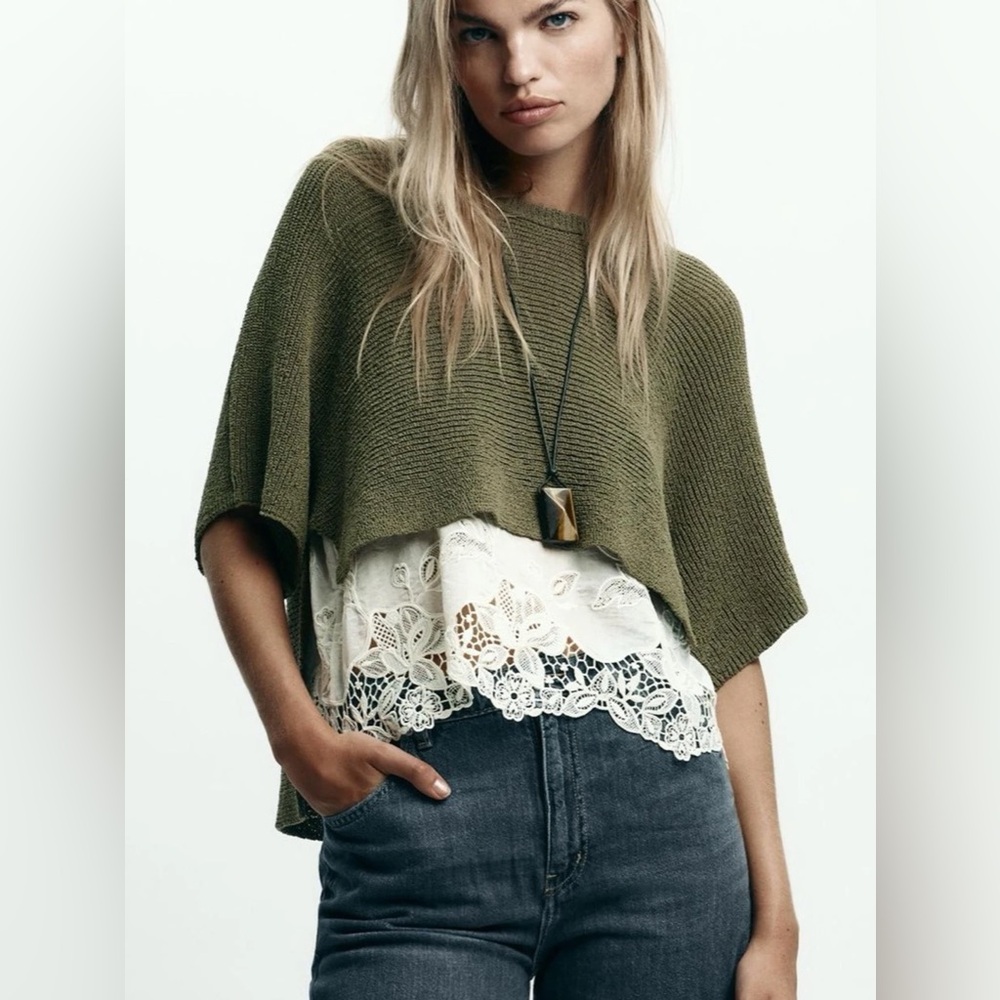 NEW Zara Layered Sweater Lace Tank